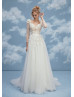 Beaded Ivory 3D Lace Tulle V Back Modern Wedding Dress